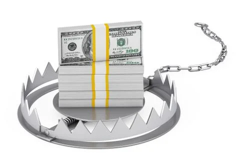 Metal Bear Trap with Stack of Dollar Bills. 3d Rendering イラスト素材