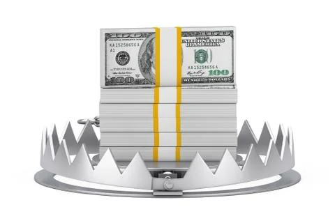 Metal Bear Trap with Stack of Dollar Bills. 3d Rendering イラスト素材