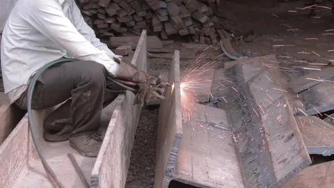 Metal being cut using gas cutter Stock Footage 98820996