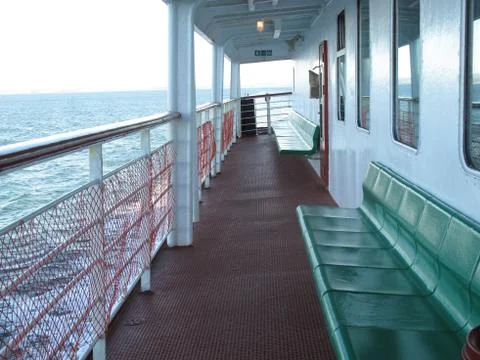 Metal bench on a ship Stock Photos