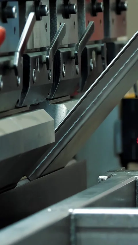 Metal bending. The technician operator is bending metal sheet by cnc control Stock Footage 317845069