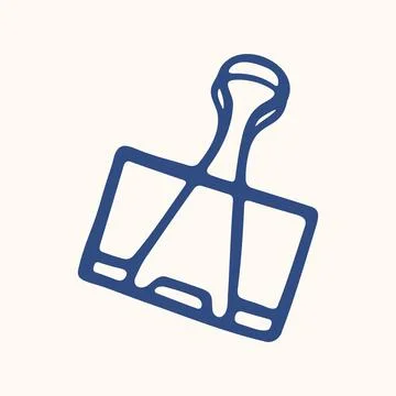Metal Binder Clip with Loop Handles and Flat Clamp Body. Hand Drawn Doodle .. Ilustração Stock