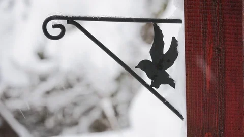 Metal Bird Object In Winter Snowing Stock Footage 85099154