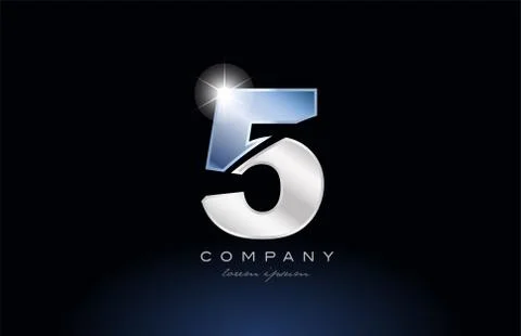 Metal blue number 5 five logo company icon design Stock Illustration