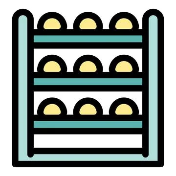 Metal bread rack storing freshly baked bread rolls Stock Illustration
