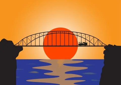Metal Bridge at Sunset Illustrazione stock