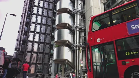 Metal building with exterior elevators gives a science fiction feel to London, Stock Footage 306551032
