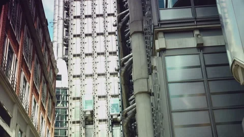 Metal building with exterior elevators gives a science fiction feel to London, Stock Footage 306551041