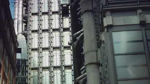 Metal building with exterior elevators gives a science fiction feel to London, Stock Footage 306551104