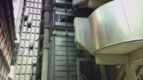 Metal building with exterior elevators gives a science fiction feel to London, Stock Footage 306551122