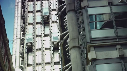 Metal building with exterior elevators gives a science fiction feel to London, Stock Footage 306551126