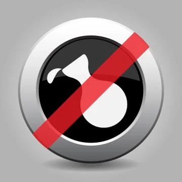 Metal button, white flask with a drop banned icon Stock Illustration