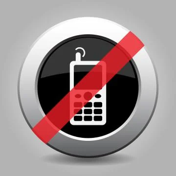 Metal button, white old mobile phone banned icon Stock Illustration