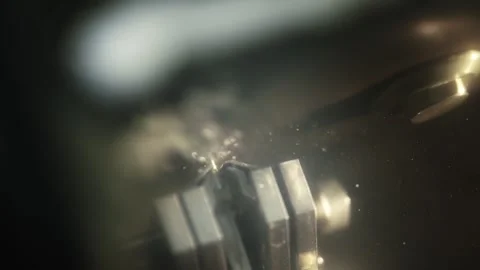 Metal cable crimp cutting in laboratory quality control unit machine for prec Stock Footage 331891425