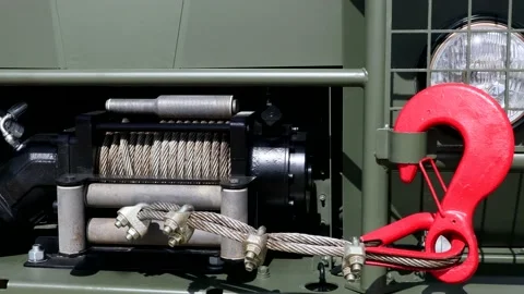 Metal cable on a spool for transportation and self-pulling on construction Stock Footage 208857262
