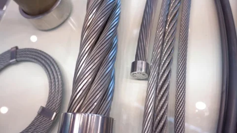 Metal cables of different structure and thickness in cut Stock Footage 71568179