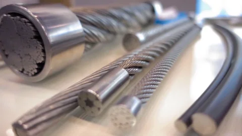Metal cables of different structure and thickness in cut Stock Footage 71568337