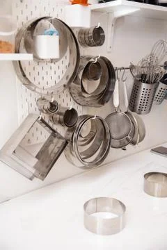 Metal caker forms - Kitchen Still Life Table Ware Tray Other Different Stuff on Stock Photos