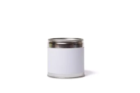 Metal can with no lable. Empty can on a white. Foto stock