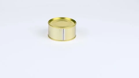 A metal can, on a white background. Side view. Loop motion. Stock Footage 245077013
