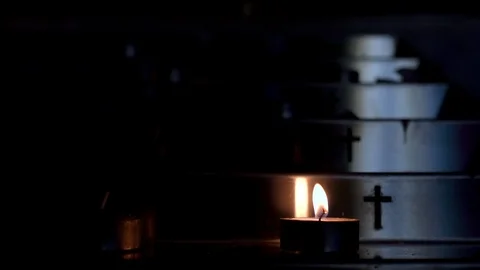 Metal candlestick with cross pattern. Stock Footage 100543307