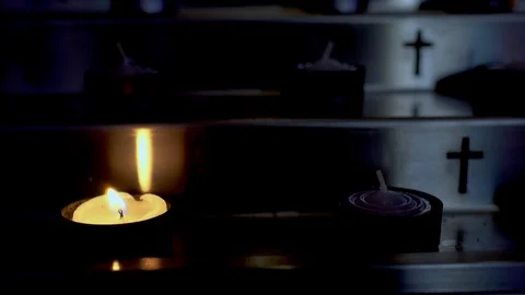 Metal candlestick with cross pattern. Stock Footage 100544800