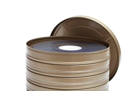 Metal canisters with 16mm film reels Stock Photos
