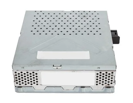 Metal car engine control unit with metal elements on a white isolated backgro Stock Photos