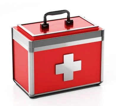 Metal case first aid kit isolated on white background. 3D illustration Stock Illustration