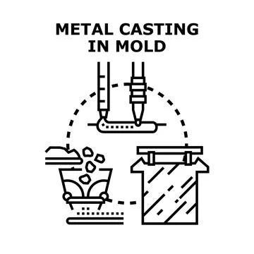 Metal casting process in mold for manufacturing industry Stock Illustration