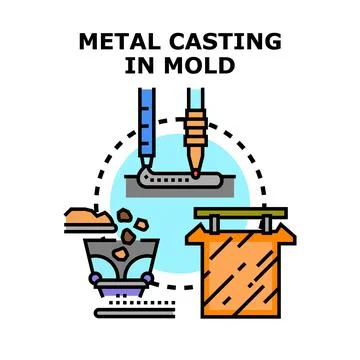 Metal casting process in mold for manufacturing industry Stock Illustration