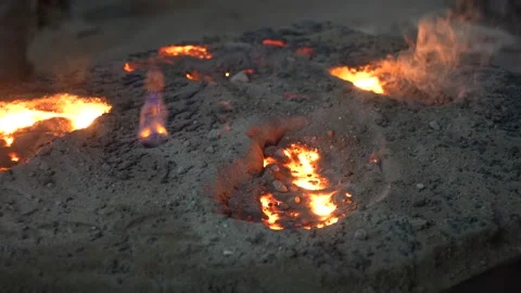 Metal Casting Process With Red High Temperature Fire in Metal Part Factory Video stock 300760055