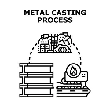 Metal casting process transforming raw materials manufacturing parts Stock Illustration