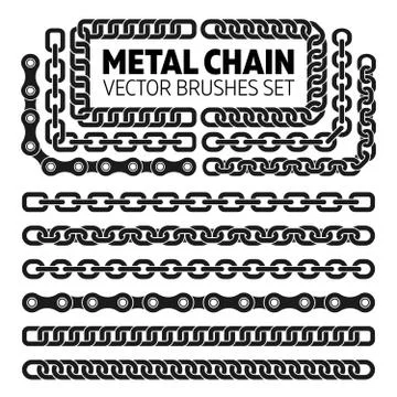 Metal chain links vector pattern brushes set イラスト素材