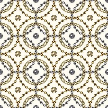 Metal chain pattern with circles of different size Illustrazione stock