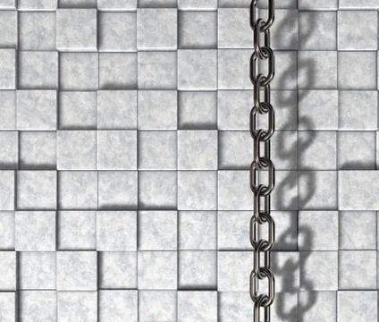 Metal chain on stone cubes background - 3d illustration Stock Illustration