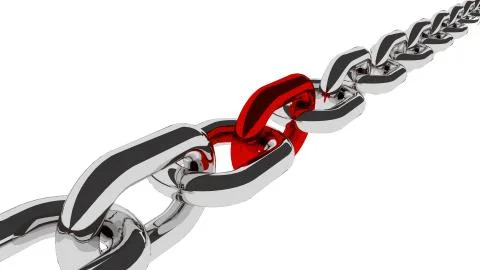Metal chain on white background.long thread with red link Stock Illustration