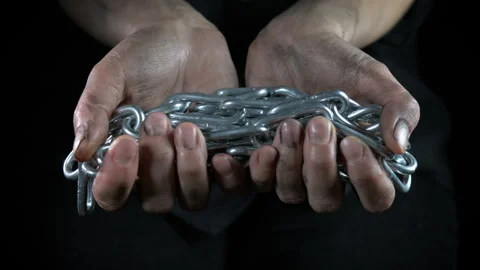 Metal chain in worker hands Stock Footage 301518597