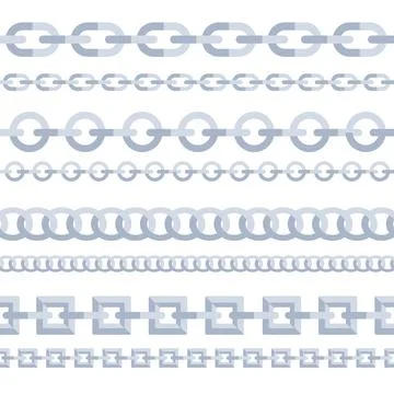 Metal chains big set. Vertical chain for fabric. Metallic link of jewelry Illustrazione stock