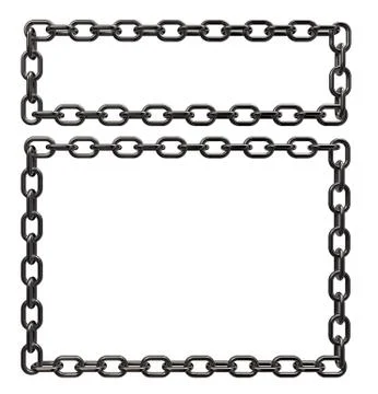 Metal chains frame border on white background - 3d illustration Stock-Illustration