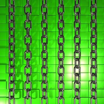 Metal chains on green cubes background - 3d illustration Stock Illustration