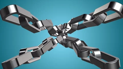 Metal Chains Intertwined Over a Blue Background Representing Unity Video stock 301329733