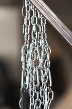 Metal chains in a workshop Stock Photos