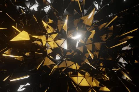 Metal chrome triangular polygons, space fantasy texture. Visualization 3D ren Stockfoto's