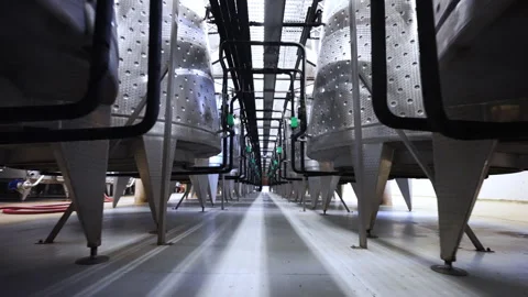 Metal cisterns for fermentation, distillation and storage of high quality wine Stock Footage 317374329