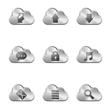 Metal Cloud Sharing Icons Stock Illustration