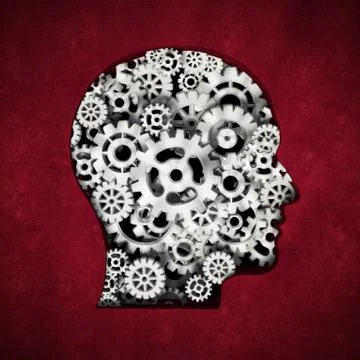 Metal cogs forming head shape. 3D illustration Stock Illustration