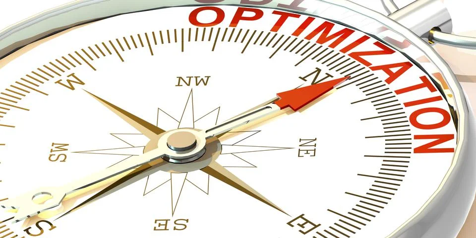 Metal compass with optimization word Stock Illustration