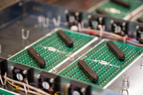 Metal components and microcircuits Stock Photos