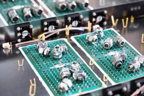 Metal components and microcircuits Stock Photos
